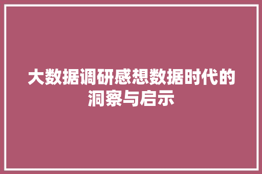 大数据调研感想数据时代的洞察与启示 编程语言