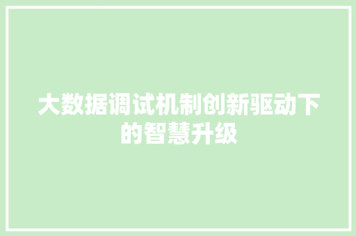 大数据调试机制创新驱动下的智慧升级