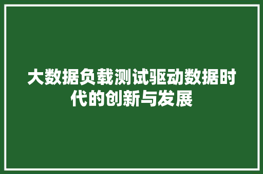 大数据负载测试驱动数据时代的创新与发展