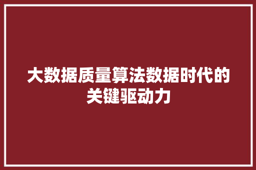 大数据质量算法数据时代的关键驱动力