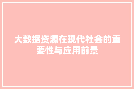 大数据资源在现代社会的重要性与应用前景