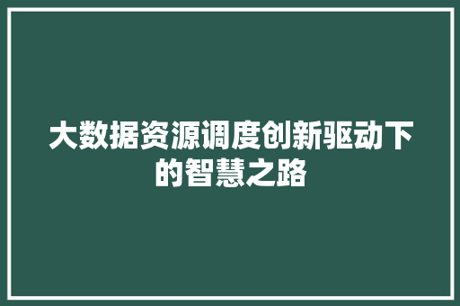 大数据资源调度创新驱动下的智慧之路 大数据资源调度创新驱动下的智慧之路
