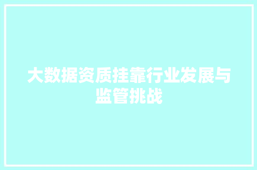 大数据资质挂靠行业发展与监管挑战