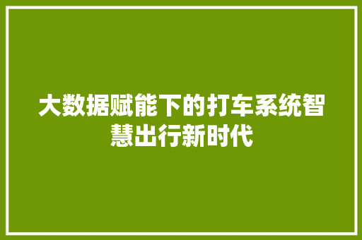 大数据赋能下的打车系统智慧出行新时代
