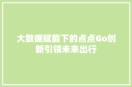 大数据赋能下的点点Go创新引领未来出行