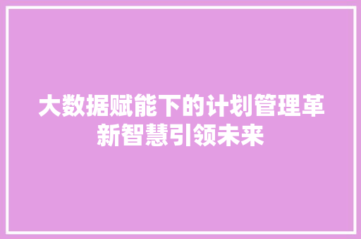大数据赋能下的计划管理革新智慧引领未来 网络技术