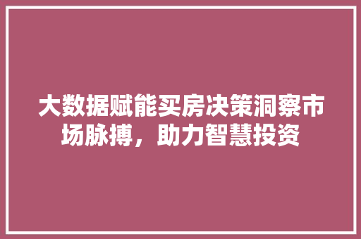 大数据赋能买房决策洞察市场脉搏，助力智慧投资