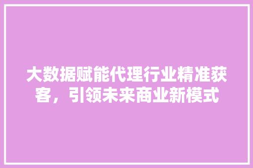大数据赋能代理行业精准获客，引领未来商业新模式