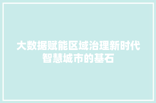 大数据赋能区域治理新时代智慧城市的基石