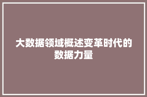 大数据领域概述变革时代的数据力量 编程语言 大数据领域概述变革时代的数据力量 编程语言