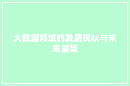 大数据领域的发展现状与未来展望 电脑故障维修