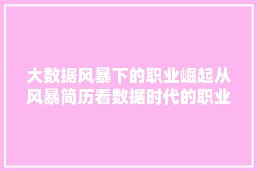 大数据风暴下的职业崛起从风暴简历看数据时代的职业机遇