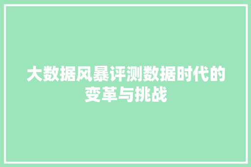 大数据风暴评测数据时代的变革与挑战 大数据风暴评测数据时代的变革与挑战