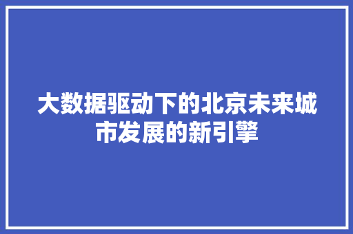 大数据驱动下的北京未来城市发展的新引擎