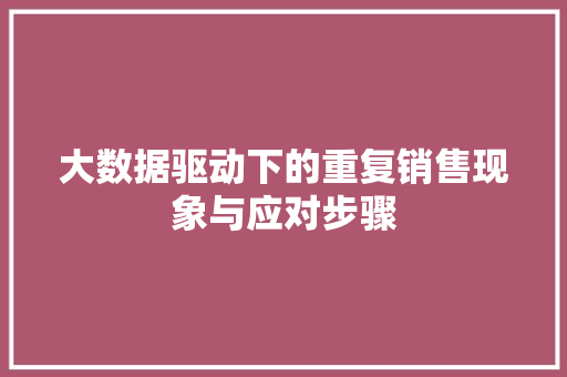 大数据驱动下的重复销售现象与应对步骤