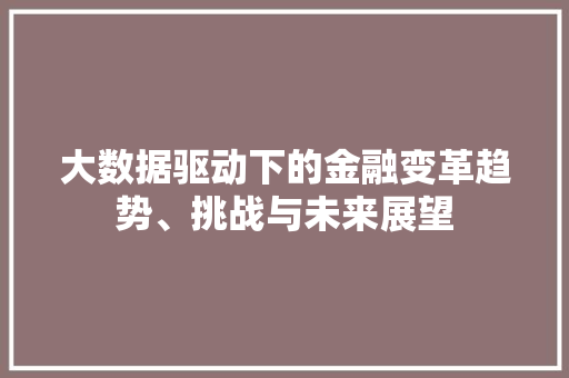 大数据驱动下的金融变革趋势、挑战与未来展望