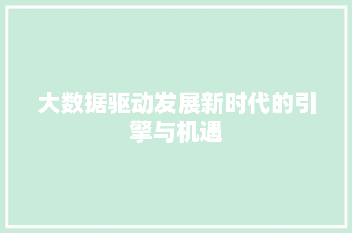 大数据驱动发展新时代的引擎与机遇