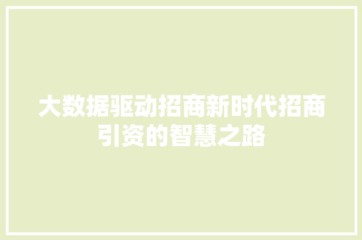 大数据驱动招商新时代招商引资的智慧之路