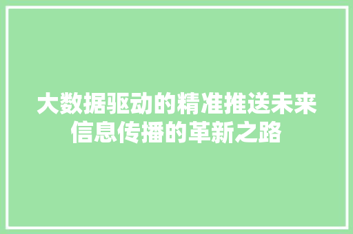 大数据驱动的精准推送未来信息传播的革新之路 大数据驱动的精准推送未来信息传播的革新之路