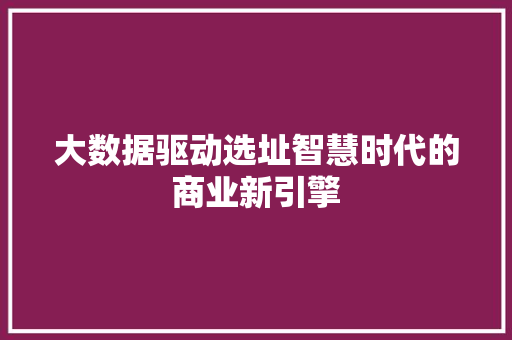 大数据驱动选址智慧时代的商业新引擎 大数据驱动选址智慧时代的商业新引擎