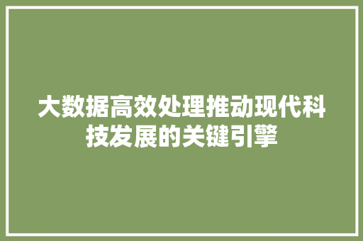 大数据高效处理推动现代科技发展的关键引擎