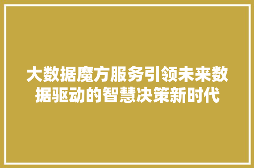 大数据魔方服务引领未来数据驱动的智慧决策新时代
