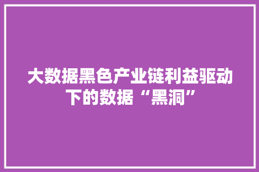 大数据黑色产业链利益驱动下的数据“黑洞”