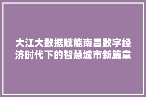 大江大数据赋能南昌数字经济时代下的智慧城市新篇章