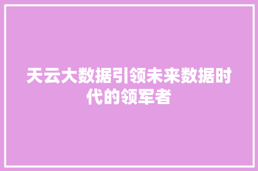 天云大数据引领未来数据时代的领军者 天云大数据引领未来数据时代的领军者