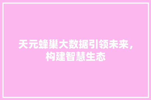 天元蜂巢大数据引领未来，构建智慧生态