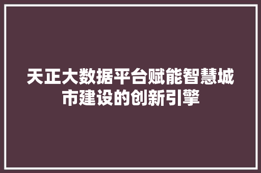 天正大数据平台赋能智慧城市建设的创新引擎 天正大数据平台赋能智慧城市建设的创新引擎
