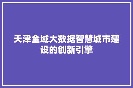 天津全域大数据智慧城市建设的创新引擎 网络技术 天津全域大数据智慧城市建设的创新引擎 网络技术