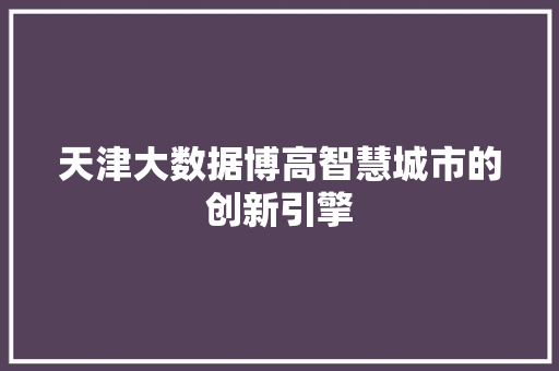 天津大数据博高智慧城市的创新引擎