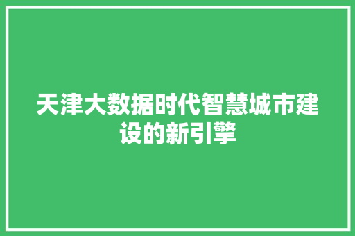 天津大数据时代智慧城市建设的新引擎