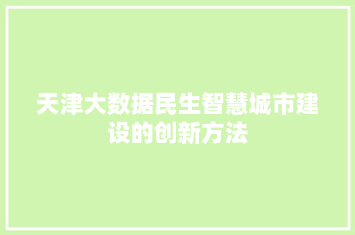 天津大数据民生智慧城市建设的创新方法