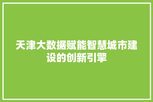 天津大数据赋能智慧城市建设的创新引擎 网络技术
