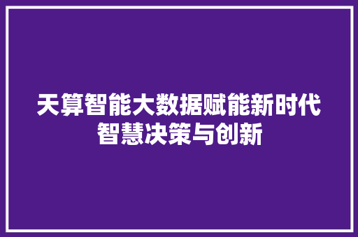 天算智能大数据赋能新时代智慧决策与创新