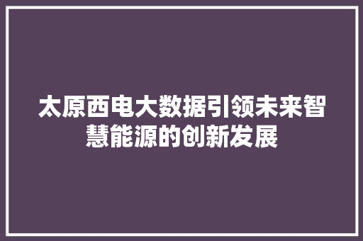 太原西电大数据引领未来智慧能源的创新发展