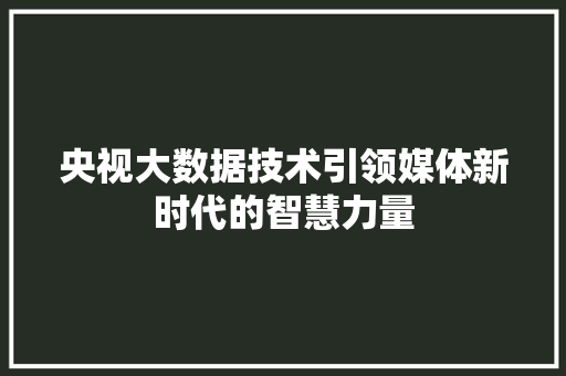 央视大数据技术引领媒体新时代的智慧力量