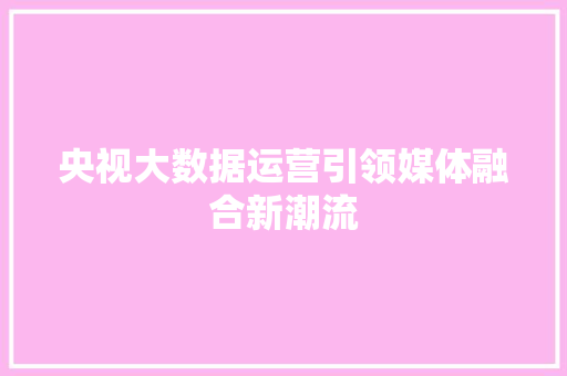 央视大数据运营引领媒体融合新潮流