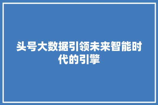 头号大数据引领未来智能时代的引擎