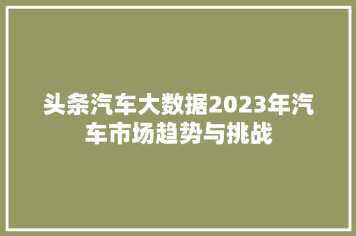 头条汽车大数据2023年汽车市场趋势与挑战