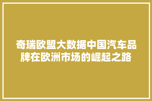 奇瑞欧盟大数据中国汽车品牌在欧洲市场的崛起之路