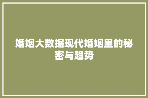 婚姻大数据现代婚姻里的秘密与趋势
