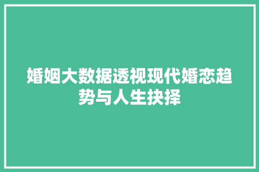婚姻大数据透视现代婚恋趋势与人生抉择