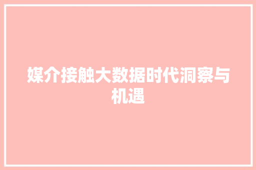 媒介接触大数据时代洞察与机遇 媒介接触大数据时代洞察与机遇