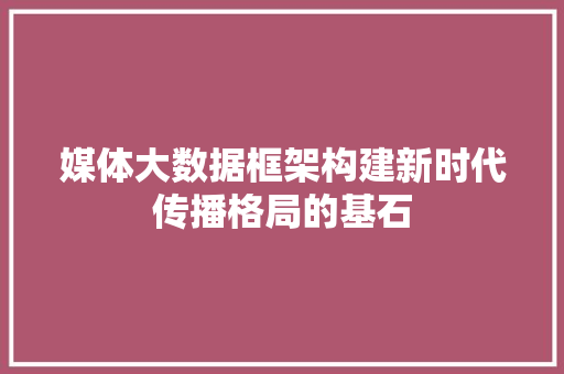 媒体大数据框架构建新时代传播格局的基石 媒体大数据框架构建新时代传播格局的基石