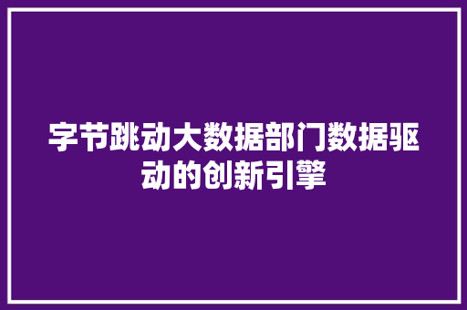字节跳动大数据部门数据驱动的创新引擎