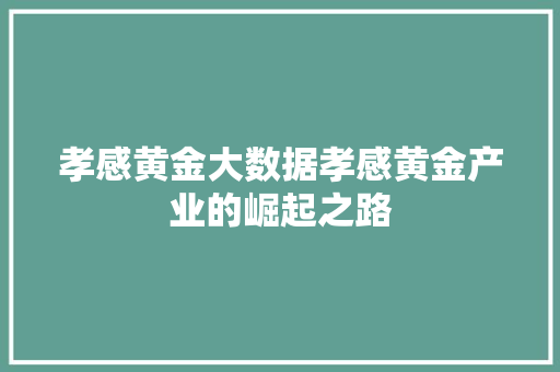 孝感黄金大数据孝感黄金产业的崛起之路