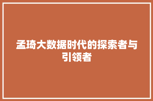 孟琦大数据时代的探索者与引领者